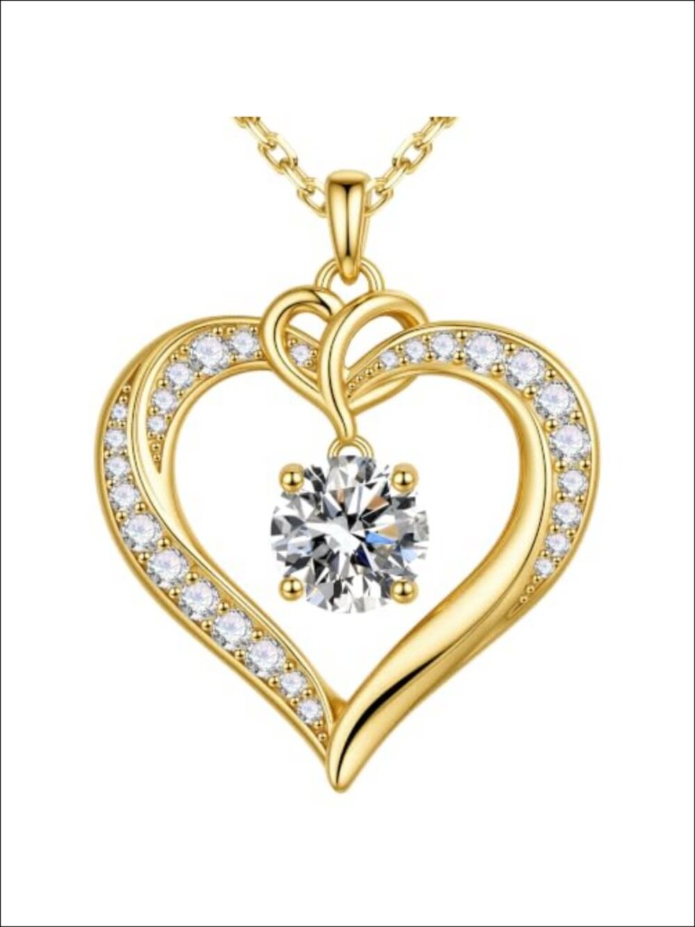 Moissanite Heart Pendant Necklace 1.5 CT 925 Sterling Silver Gold Plated